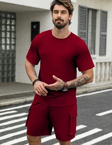 Mens Short Sets 2 Piece Outfits Short Sleeve Crewneck Summer <b>T</b> Shirt and Drawstring Casual <b>Track</b> Shorts Set - Product Image 3