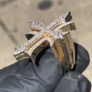 Anillo Cruzado Hip Hop con Incrustaciones de Diamantes para Hombre, en Plata de Ley 925 Chapada en Oro, Anillo Agrupado para Regalo de Aniversario o Boda - Product Image 4