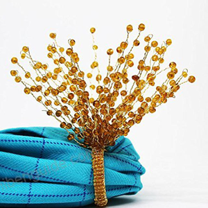 Anneaux de serviette ou supports en forme de fleur très demandés, de haute qualité, perlés et en métal, pour la décoration de table de mariage de luxe - Product Image 6