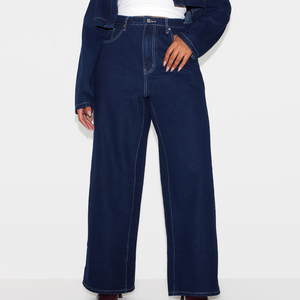 Jean cargo en denim taille haute pour femme grande taille, délavé, avec broderie et braguette zippée, personnalisable OEM - Product Image 4