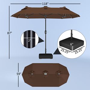 Ombrellone da Giardino Bifacciale 3m con Luci Solari e Base Inclinabile a Pulsante per Tavolo da Pranzo o Caffè - Product Image 3