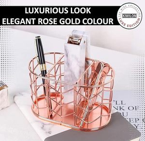 Rose <b>Gold</b> Metal <b>Pen</b> Holder Round Wire Design Geometric Pattern Desk Organizer for <b>Pens</b> Pencils Clips - Product Image 6