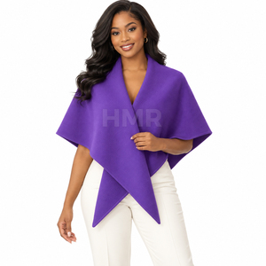 Capa elegante de mezcla de lana morada de la hermandad HMR Sorority con mangas de murciélago y cuello chal para usar en invierno - Product Image 1