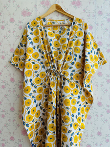 Vestido caftán indio hecho a mano con estampado floral Maxi Beach Coverup para mamás para todas las estaciones - Product Image 4