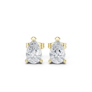 Boucles d'oreilles clous en diamant de laboratoire taille poire 2.10CTW, or jaune 9K, 3 griffes, vente en gros, OEM, bijoux fins - Product Image 2