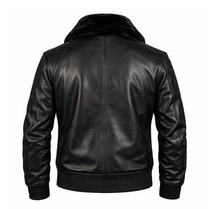 Chaqueta de Cuero Genuino Negra para Hombre, Chaqueta de Cuero de Invierno con Cuello de Piel, Chaqueta de Cuero Casual Clásica, Fabricante Personalizado - Product Image 2