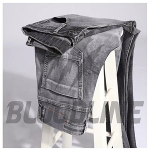 Black ripped slim fit Distressed denim jeans Punk style cotton Midweight autumn jeans Bloodline men's black - Product Image 5