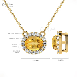 Proveedor de envío directo: Nuevo collar de halo con circonita natural de 7x5mm y engaste de garras, oro fino de 14k, doble piedra de nacimiento con diamantes, ideal para regalo de boda. - Product Image 4