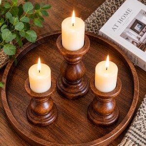 Support de bougie cylindrique en bois pour décoration intérieure, style ferme, sans fumée, grand porte-bougie pour table à manger, Noël - Product Image 2