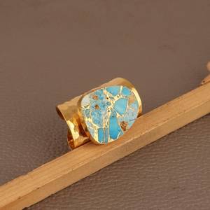 Bague Statement Turquoise Mohave en Argent Sterling 925 Plaqué Or 14K, Large Bande Réglable, Bijou Fait Main avec Pierre Précieuse - Product Image 1