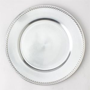 Assiette de Présentation Ronde Moderne en Métal Argenté avec Bord Perlé pour Hôtels, Mariages, Décoration, Plateau de Service, Vaisselle - Product Image 1