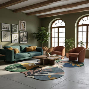 Tapis d'intérieur en laine de Nouvelle-Zélande tufté à la main, motif abstrait de feuilles, forme organique, tapis moderne pour salon, support en latex, cadeau de Nouvel An - Product Image 2