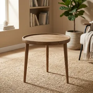 Modern Round Solid <b>Wooden</b> <b>Side</b> <b>Table</b> Midcentury Design Handmade Living Room Furniture - Product Image 5