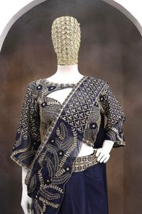 ผ้าซิลค์ดอตีสไตล์รังโกลีปักลายดีไซเนอร์ พร้อมเสื้อปักลายรังโกลีผ้าซิลค์เย็บสำเร็จ - Product Image 5