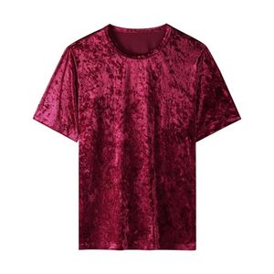 Men's Crushed Velvet T-Shirt Premium <b>Maroon</b> Velour Short Sleeve Tee Modern Boxy Fit Streetwear <b>Top</b> - Product Image 1