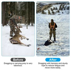 Imbracatura per traino cervi in corda nera da 10m (32.8FT) con slitta da neve da 5m (16.1F) per il trasporto di selvaggina, accessori essenziali per la caccia - Product Image 4