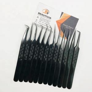 Pinzas de extensión de pestañas de acero inoxidable con Plasma negro con logotipo privado personalizado profesional Diseño de punta de volumen puntiagudo sostenible - Product Image 2