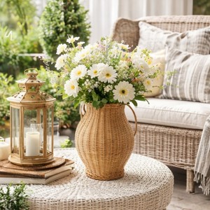 Rustic Bohemian Rattan Jar Urn Vase Handles Woven Vintage <b>Floor</b>/Tabletop Flowers Wedding Anniversary Home Decorative <b>Accessory</b> - Product Image 4