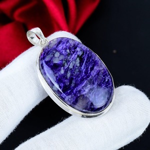 Colgante Ovalado de Charoita Púrpura Natural, Plata de Ley, Joyería de Piedras Preciosas Hecha a Mano, Venta al por Mayor, OEM, ODM - Product Image 2