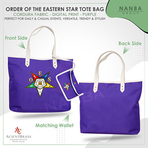 Sac fourre-tout violet brodé Eastern Star avec poignées blanches et pochette assortie – Accessoire de mode pour le shopping - Product Image 2