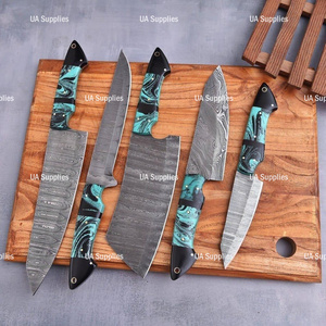 Hand Forged Damascus Steel Full Tang Professional Kitchen <b>Knives</b> <b>Set</b> Twisted Forged Pattern Resin Handle OEM Customizable ODM - Product Image 2