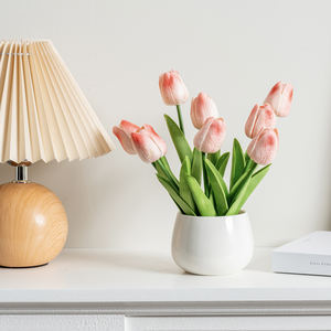 MyGift Maceta de tulipán artificial Rosa-Regalo ideal Arreglo de flores de imitación realista para la decoración del hogar y la boda - Product Image 4