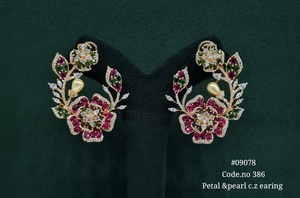 09078Vintage Floral <b>Dangle</b> <b>Earrings</b> Carat Plated Crystal Rhinestone Pearl Drop <b>Earrings</b> for Wedding Party Gift - Product Image 3