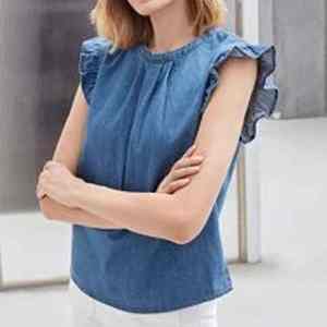 Top Corto de Mezclilla para Mujer, Marca Solid International, con Logotipo Frontal, Sin Mangas, Transpirable, Ecológico, Estilo Veraniego, Corte Regular - Product Image 3