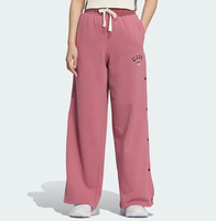 Pantalon polaire rose pour femme, taille mi-élastique, coupe droite, longueur cheville, décontracté, uni, avec logo brodé sur la jambe droite, hiver