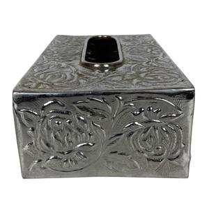 Boîte à mouchoirs décorative en métal argenté gravé de motifs floraux de haute qualité, idéale pour le salon, la salle de bain et l'utilisation dans les hôtels et complexes hôteliers - Product Image 3