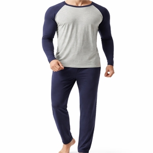 Ensemble de pyjama en coton respirant pour homme, été, printemps, manches longues, coupe confortable, tissu tricoté, 2 pièces, vêtements de détente pour dormir - Product Image 2