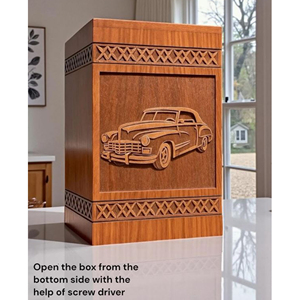 Personalized Rosewood Cremation Urn: Custom Engraved Classic Car Urn Memorial Keepsake by AYAANS - Product Image 4