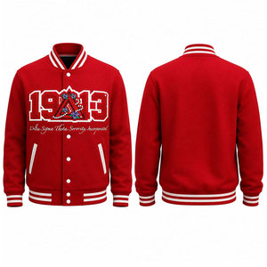 Chaqueta Universitaria Delta Sigma Theta Roja y Gris con Letras Bordadas, Logotipo del Capítulo, Estilo Preppy, Unisex, para Otoño - Product Image 4