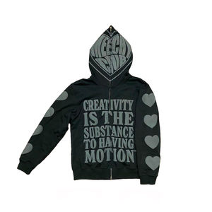 Sweat à capuche zippé personnalisé pour homme, style streetwear hiver, coupe oversize, délavé à l'acide et à la pierre, effet usé, délavé soleil, pour broderie - Product Image 1