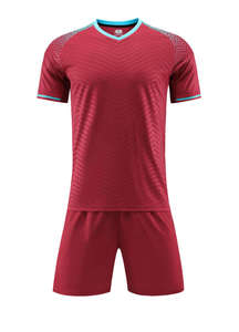 OEM Service Custom Heat-Transfer Printed Breathable Slim-Fit Short Sleeve Polyester Soft T-Shirt Professional Men Blue <b>Soccer</b> - Product Image 5