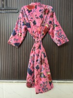 Robe longue en velours rose à imprimé floral pour femme, manches longues, vêtement de détente doux et tissé, tenue décontractée de printemps