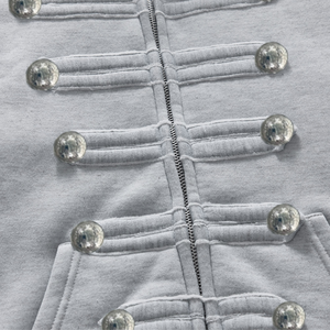 <b>Women</b> Printed <b>Fleece</b> Zip Hoodie Decorative Metal Buttons <b>Warm</b> Hooded Casual Winter <b>Jacket</b> Soft Fabric Cotton Blend Front Pocket - Product Image 6