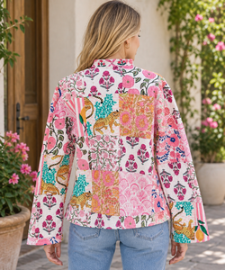 Veste en coton brodée à la main de style bohème, patchwork floral, manteau indien - Poids moyen, sur commande - Product Image 3
