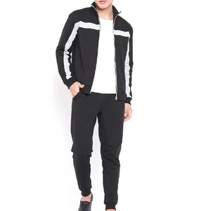 Conjunto Deportivo Negro para Hombre, Manga Larga, Cierre de Cremallera, Color Sólido, Cuello Alto, Pantalones Deportivos, Otoño, Transpirable, con Bloques de Color - Product Image 1