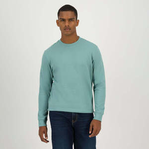 Pull décontracté tricoté pour homme, bleu clair, col rond, doublé, 100 % coton écologique, manches longues, coupe classique, pour l'automne - Product Image 1