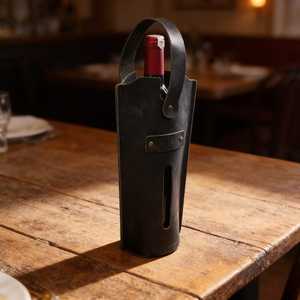 Vintage Handcrafted Genuine Leather Wine Holder Classic Single Bottle Carrier Tote Premium Leather Gift Sleeve LEB-0097 - Product Image 1