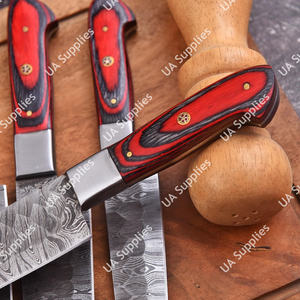 Lot de 5 Couteaux de Cuisine Professionnels en Acier Damas Forgé de Qualité Supérieure, Manche en Bois Pakka Personnalisable OEM, Lame Intégrale, Faible Coût - Product Image 3