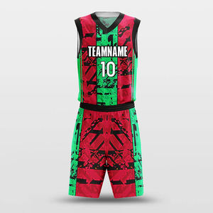 Ensemble de maillots de basket-ball personnalisés sublimés rouge et vert, unisexe, sans manches, col en V, évacuation de l'humidité, respirant, écologique, 100% - Product Image 2