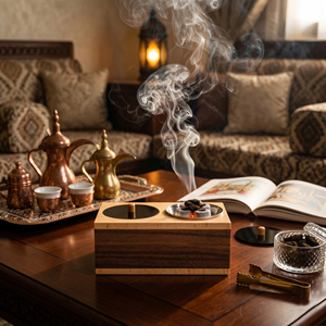Premium Dual Tone Wood Incense <b>Burner</b> With Metal <b>Silver</b> Cup And Circular Black Storage Compartment For Home Decor & Aromatherapy - Product Image 6