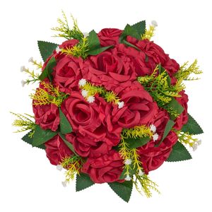 10 Pezzi Composizione di Rose Rosse da 9,5 Pollici per Centrotavola e Decorazioni Nuziali, Bouquet di Fiori Artificiali - Product Image 1