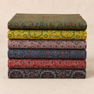 Jaipur Moda Anaya I Designer Cotton Ajrakh <b>Fabric</b> Hand Block Printed Traditional Paisley Pattern <b>Medium</b> Weight for Dresses - Product Image 3