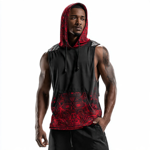 Débardeur à capuche sans manches pour homme, coupe ajustée, sublimation, vêtement de fitness, gilet de musculation, OEM, haute qualité - Product Image 2