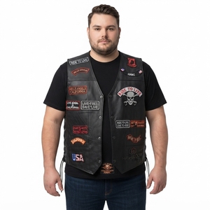 Chaleco de Motociclista para Hombre, de Cuero Genuino, Talla Grande, Bordado a Máquina - Product Image 1