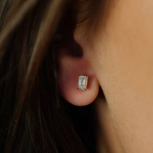 <b>Emerald</b> Cut Moissanite <b>Stud</b> <b>Earrings</b> for Women Gold Plated Minimalist Rectangle Diamond <b>Earrings</b> Gift - Product Image 5