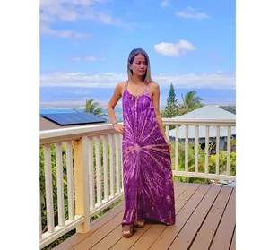 Stylish <b>Purple</b> Ombre <b>Tie</b> Dye Rayon Maxi Dress Women’s Sleeveless Spaghetti Strap Neck Flowy Bohemian Long Dress - Product Image 1